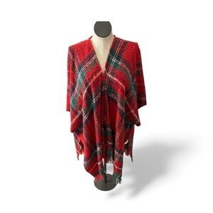 Forever 21 + Plaid Red Green Tartan Women's Poncho size OSFM